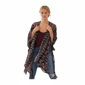 Anthropologie burn out velvet open front kimono cardigan size one size fits most